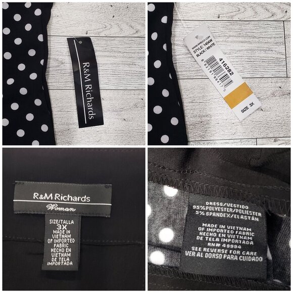 R&M Richards Sleeveless Polka Dot Dress Whimsigoth Pinup B&W Plus Size 3X NEW - Picture 6 of 10